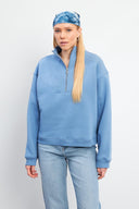 Kadın Marina Yarım Fermuarlı Pamuklu Sweatshirt - Mavi