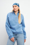 Kadın Marina Yarım Fermuarlı Pamuklu Sweatshirt - Mavi