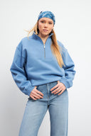 Kadın Marina Yarım Fermuarlı Pamuklu Sweatshirt - Mavi