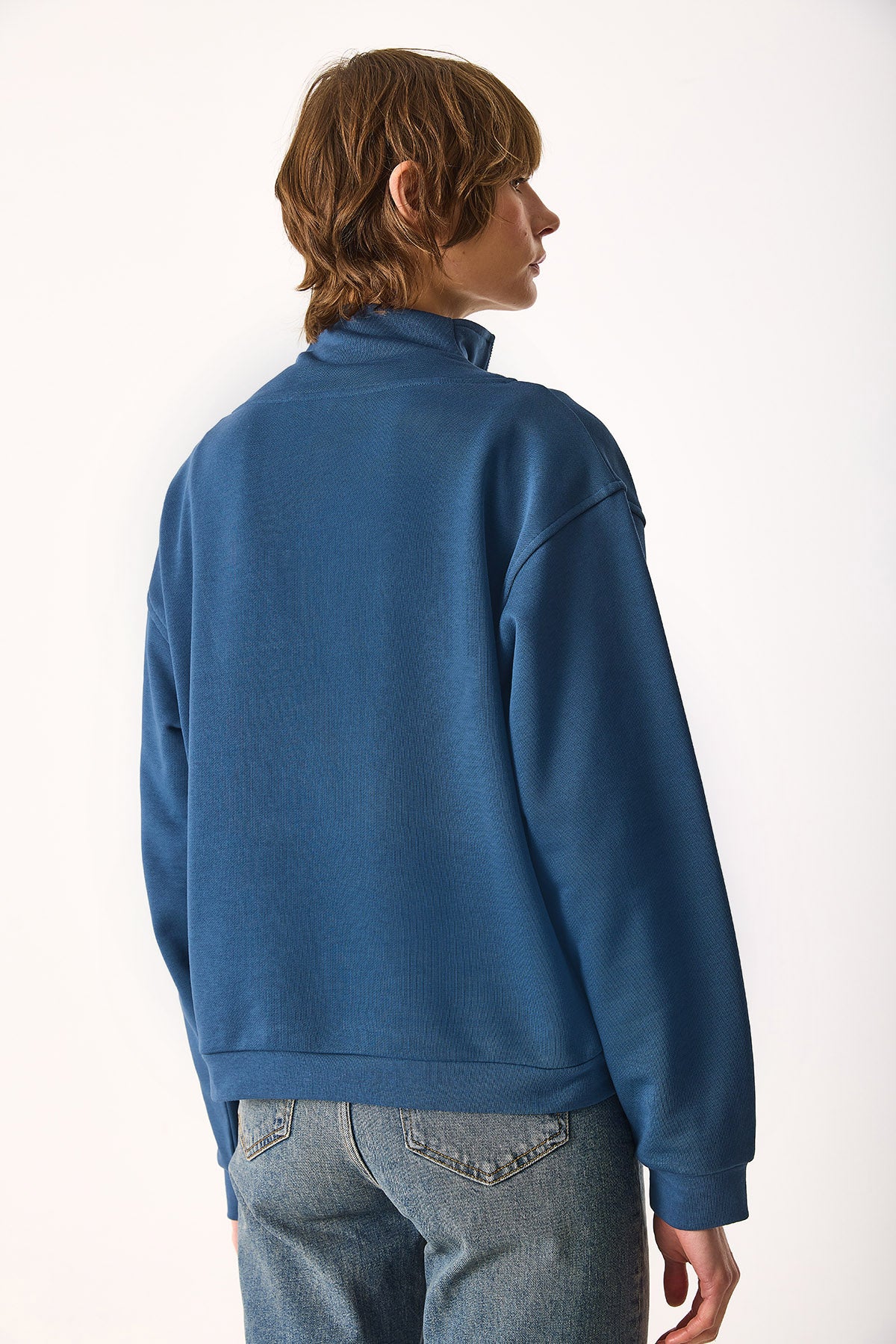 marina Kadın Marina Yarım Fermuarlı %100 Pamuk Sweatshirt - Navy – Vena