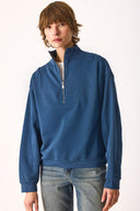 Kadın Marina Yarım Fermuarlı Sweatshirt %100 Pamuk - Navy