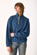 Kadın Marina Yarım Fermuarlı Sweatshirt %100 Pamuk - Navy