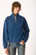 Kadın Marina Yarım Fermuarlı Sweatshirt %100 Pamuk - Navy