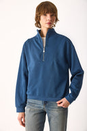 Kadın Marina Yarım Fermuarlı Sweatshirt %100 Pamuk - Navy