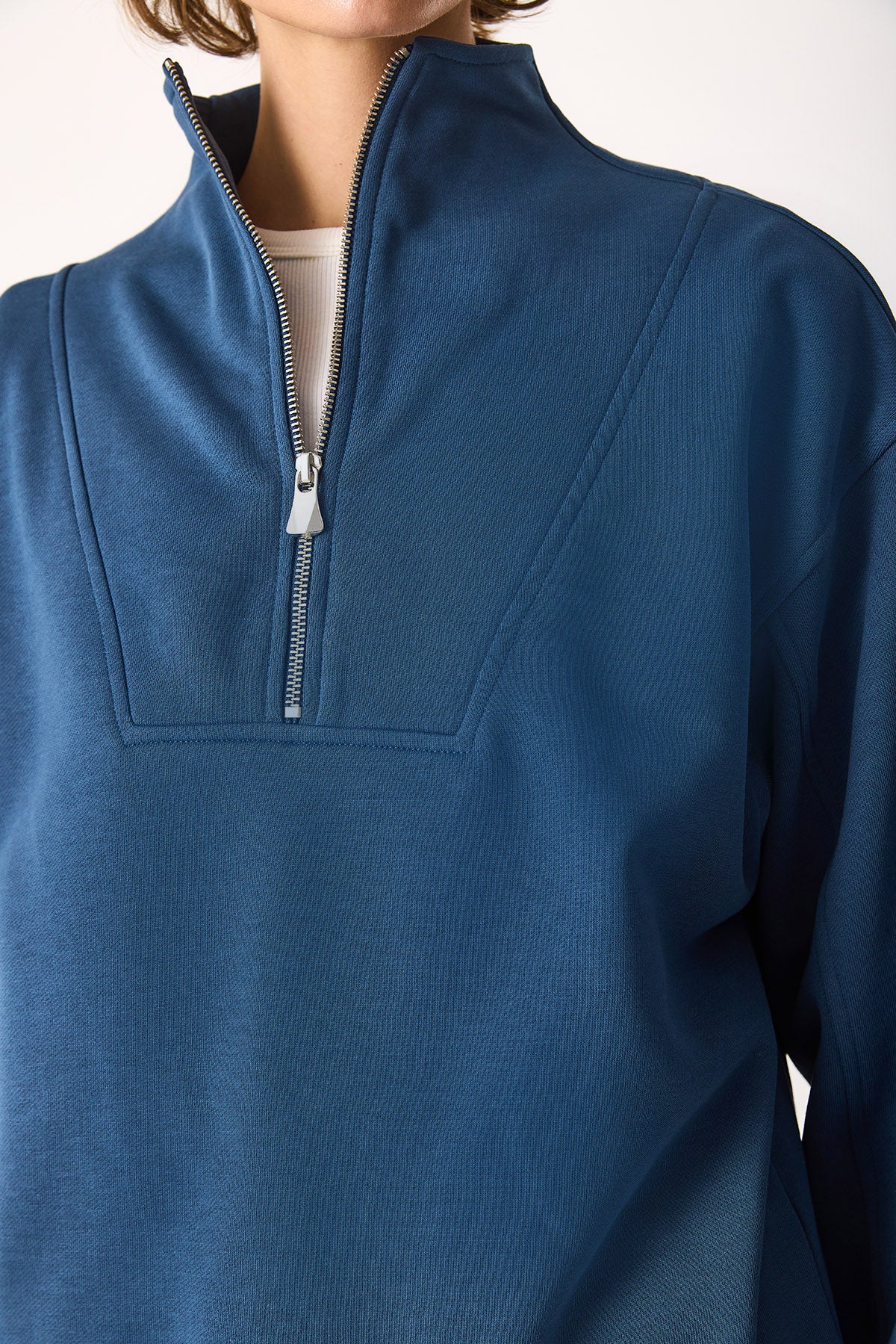 Kadın Marina Yarım Fermuarlı %100 Pamuk Sweatshirt - Navy – Vena