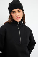 Kadın Marina Yarım Fermuarlı Pamuklu Sweatshirt - Siyah