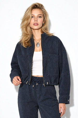 Marla Çizgili Oversize Jean Ceket-Indigo