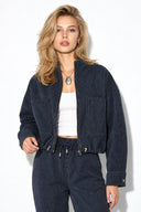 Marla Çizgili Oversize Jean Ceket-Indigo