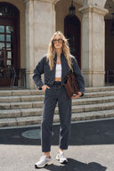 Marla Çizgili Oversize Jean Ceket-Indigo
