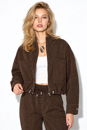 Marla Çizgili Oversize Jean Ceket-Kahverengi