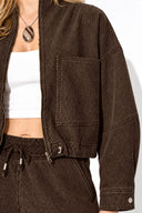 Marla Çizgili Oversize Jean Ceket-Kahverengi