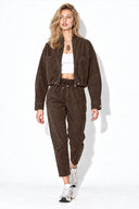 Marla Çizgili Oversize Jean Ceket-Kahverengi