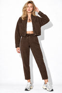 Marla Çizgili Oversize Jean Ceket-Kahverengi