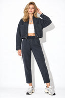 Marla Çizgili Yüksek Bel Slouchy Jogger Pantolon-Indigo
