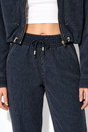 Marla Çizgili Yüksek Bel Slouchy Jogger Pantolon-Indigo