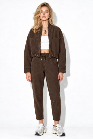 Marla Çizgili Yüksek Bel Slouchy Jogger Pantolon-Kahverengi