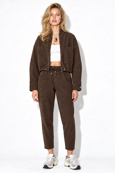 Marla Çizgili Yüksek Bel Slouchy Jogger Pantolon-Kahverengi