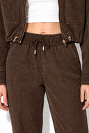 Marla Çizgili Yüksek Bel Slouchy Jogger Pantolon-Kahverengi