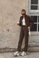 Marla Çizgili Yüksek Bel Slouchy Jogger Pantolon-Kahverengi