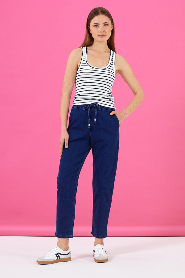 Kadın Marla Dark Blue Yüksek Bel Slouchy Jean Pantolon