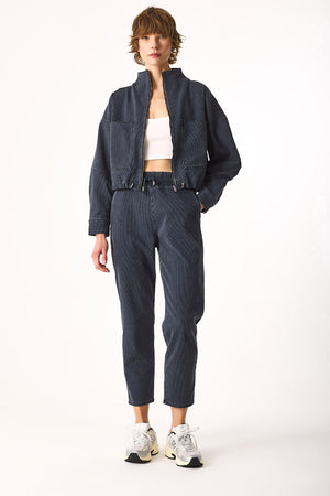 Kadın Marla İndigo Çizgili Yüksek Bel Slouchy Jogger Pantolon - Indigo Çizgili