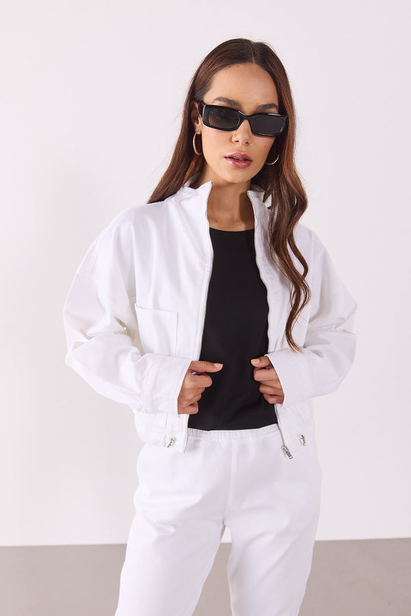 Marla Renkli Oversize Geniş Kesim Jean Ceket - BEYAZ