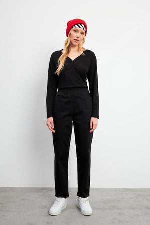 Kadın Marla Renkli Yüksek Bel Slouchy Pantolon - Siyah
