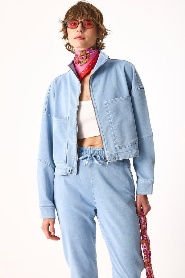 Marla Sky Blue Oversize Jean Ceket-SKY BLUE