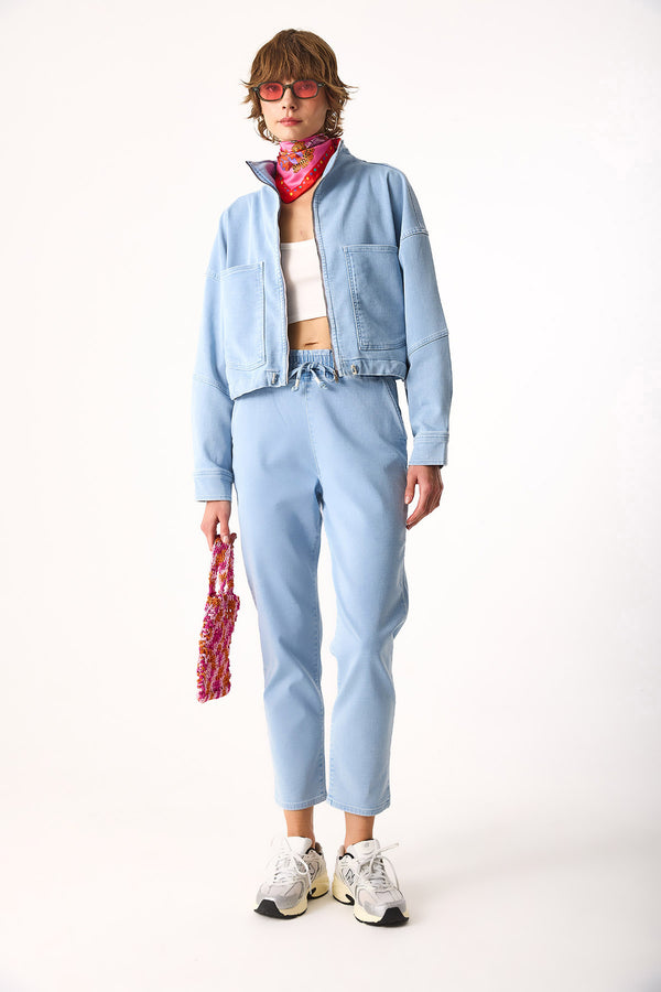Marla Sky Blue Yüksek Bel Slouchy Jogger Pantolon-SKY BLUE