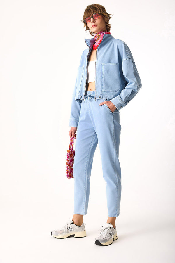Marla Sky Blue Yüksek Bel Slouchy Jogger Pantolon-SKY BLUE