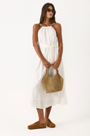 Kadın Marmaris Boncuk Askılı Saten Elbise %100 Viskon - Fildişi