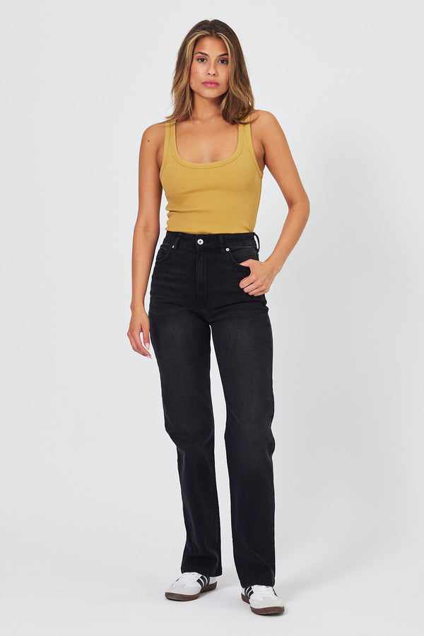 Kadın Marrakesh Black Yüksek Bel Straight Fit Jean Pantolon - Black