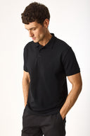 Erkek Martin Slim Fit Polo Yakalı Pike Tişört - Siyah