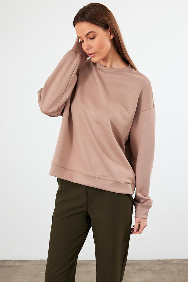 Kadın Mary Vizon Bisiklet Yaka Yumuşak Dokulu Basic Sweatshirt (CUPRO)