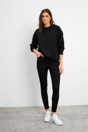 Kadın Mary Bisiklet Yaka Yumuşak Dokulu Basic Sweatshirt (CUPRO) - Siyah
