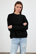 Kadın Mary Bisiklet Yaka Yumuşak Dokulu Basic Sweatshirt (CUPRO) - Siyah