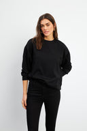 Kadın Mary Bisiklet Yaka Yumuşak Dokulu Basic Sweatshirt (CUPRO) - Siyah