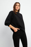 Kadın Mary Bisiklet Yaka Yumuşak Dokulu Basic Sweatshirt (CUPRO) - Siyah