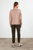 Kadın Mary Bisiklet Yaka Yumuşak Dokulu Basic Sweatshirt (CUPRO) - Vizon