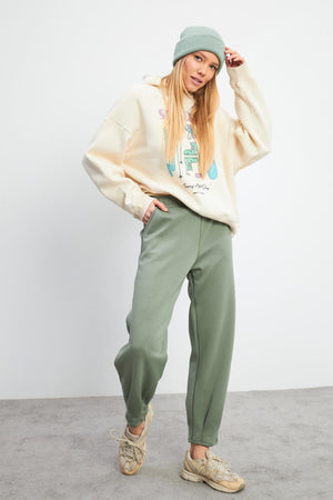 Kadın Mary Regular Fit Paçası Detaylı Yumuşak Dokulu Jogging Pantolon (CUPRO) - Ada Çayı