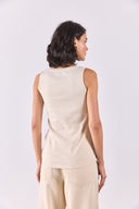 Kadın Matilda Düğme Detaylı Vücuda Oturan Atlet %100 Pamuk - Taş