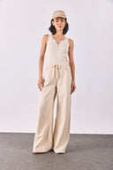 Kadın Matilda Düğme Detaylı Vücuda Oturan Atlet %100 Pamuk - Taş