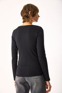 Kadın Matilda Düğme Detaylı Vücuda Oturan Uzun Kollu Tişört %100 Pamuk - Siyah