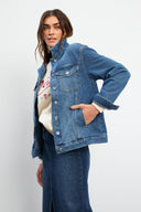 Kadın Maya Vintage Dark Blue Jean Ceket %100 Pamuk - Vintage Dark Blue