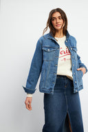 Kadın Maya Vintage Dark Blue Jean Ceket %100 Pamuk - Vintage Dark Blue