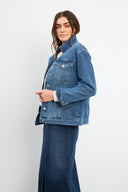 Kadın Maya Vintage Dark Blue Jean Ceket %100 Pamuk - Vintage Dark Blue