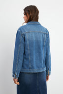 Kadın Maya Vintage Dark Blue Jean Ceket %100 Pamuk - Vintage Dark Blue