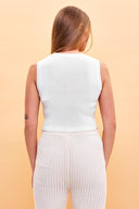 Kadın Mia Bisiklet Yaka Basic Triko Crop Top - Fildişi