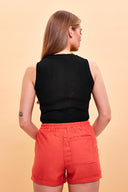 Kadın Mia Bisiklet Yaka Basic Triko Crop Top - Siyah