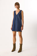 Kadın Mina Rins Yıkamalı Jile Jean Elbise %100 Pamuk - Rins